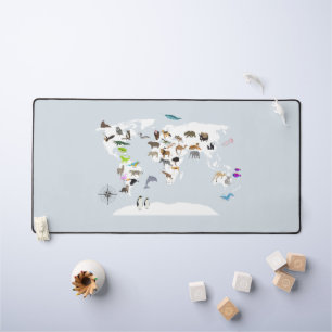Kids World Map Animals Desk Mat