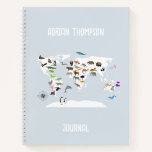 Kids World Map Animals Journal Diary