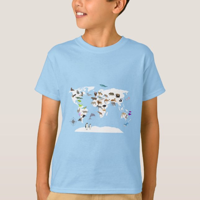 Kids World Map Animals T-Shirt (Front)