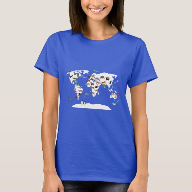 Kids World Map Animals T-Shirt (Front)
