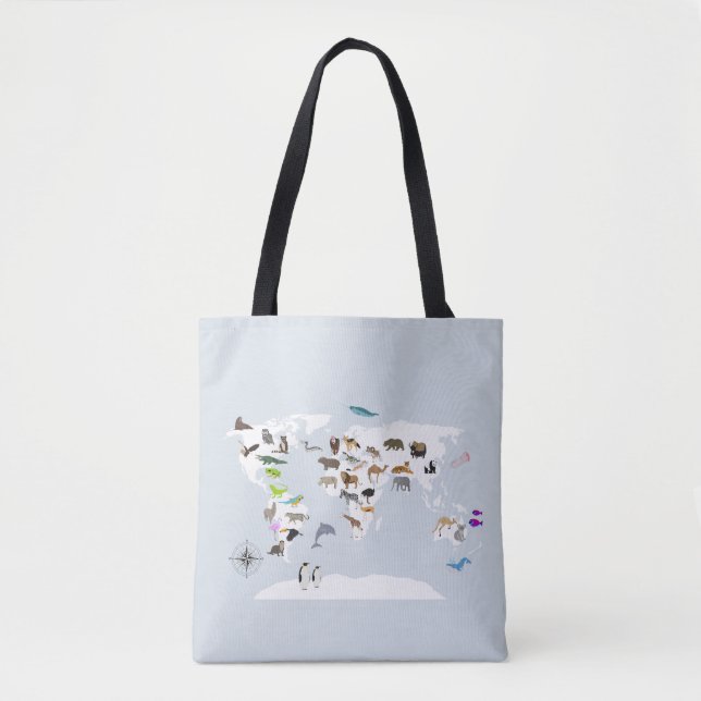 Kids World Map Animals Tote Bag (Front)