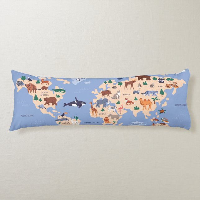 Kids World map Cute Whimsical Modern Body Cushion (Front)