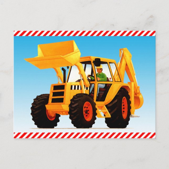 Kid's Yellow Construction Digger Postcard (Front)