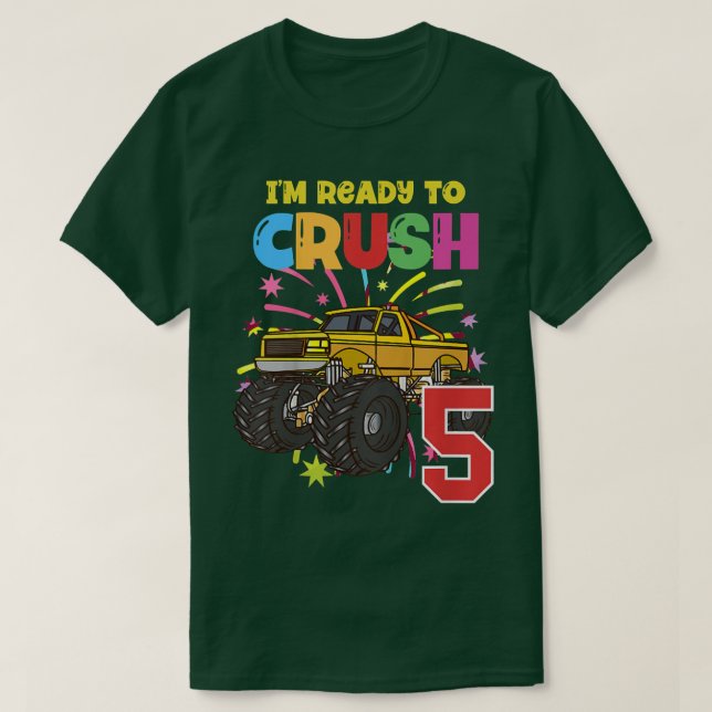 Kids Yellow Monster Truck Gift is Ready For My 5th T-Shirt (Design Front)