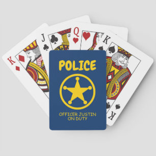 Kid's yellow police officer badge custom name playing cards