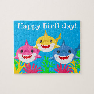 Kids Yellow Shark & Family Birthday Jigsaw Puzzle