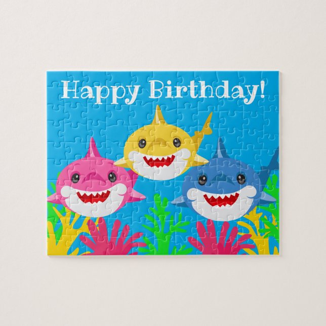 Kids Yellow Shark & Family Birthday Jigsaw Puzzle (Horizontal)