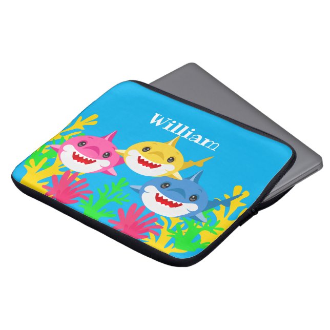 Kids Yellow Shark & Family Birthday   Laptop Sleeve (Front Top)