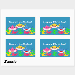 Kids Yellow Shark & Family Birthday  Rectangular S Rectangular Sticker