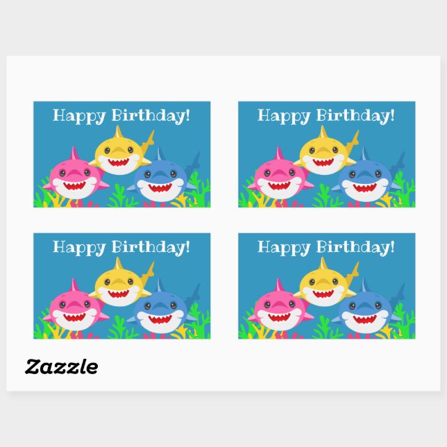 Kids Yellow Shark & Family Birthday  Rectangular S Sticker (Sheet)