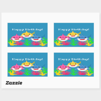 Kids Yellow Shark & Family Birthday  Rectangular S Sticker