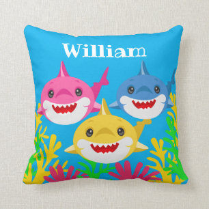 Kids Yellow Shark & Family Personalised Cushion