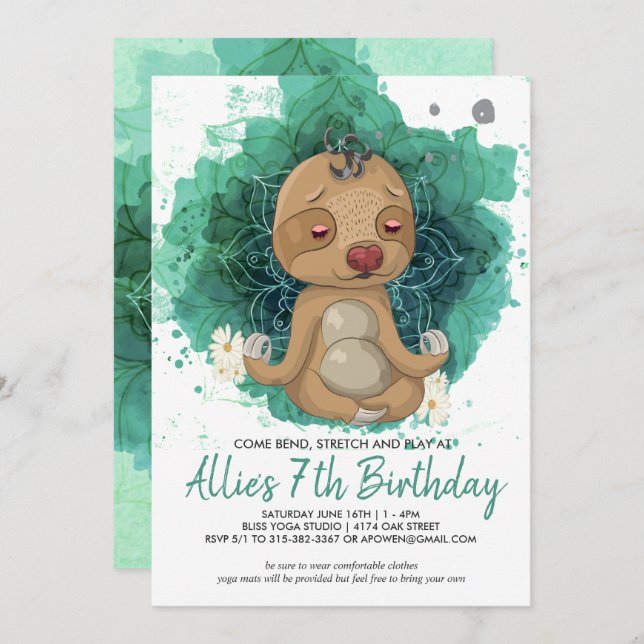 Kids Yoga Birthday Party Invitation (Front/Back)
