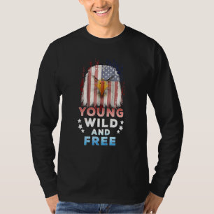 Kids Young Wild Free American Patriotic 4th Of Jul T-Shirt