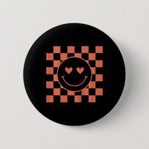 Kids Youth Checkered Retro Valentine Smile Face 6 Cm Round Badge