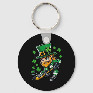 Kids Youth Hockey St Patricks Day Leprechaun Playi Key Ring