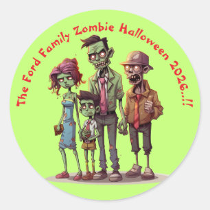 Kids Zombie Family Halloween Party Classic Round Sticker