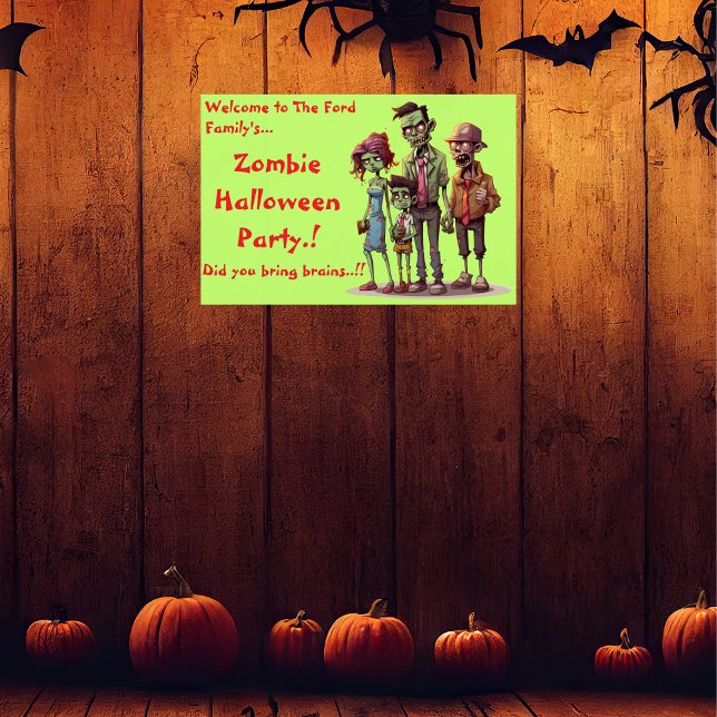 Kids Zombie Family Halloween Party Poster (Zombie Family Halloween Party Wall Poster)