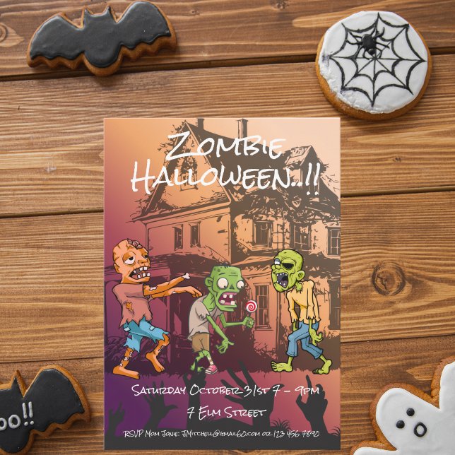 Kids Zombie Halloween Party Invitation (Zombie Halloween Party Invite)