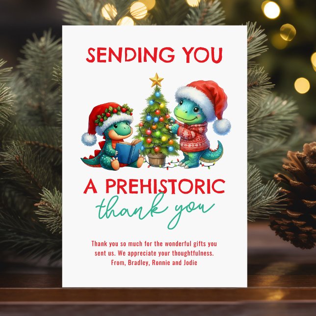 KidsPrehistoric Thank You! Cute Dinosaur Christmas Thank You Card (Creator Uploaded)