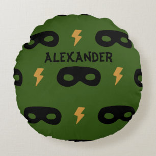 Kidsroom Superhero mask lightning bolt Round Cushion