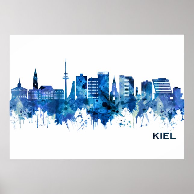 Kiel Germany Skyline Blue Poster (Front)