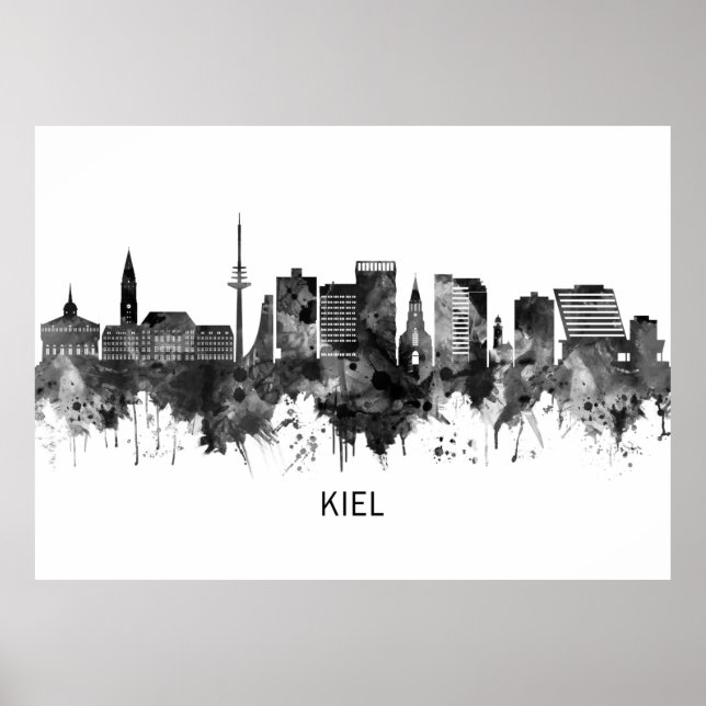 Kiel Germany Skyline BW Poster (Front)