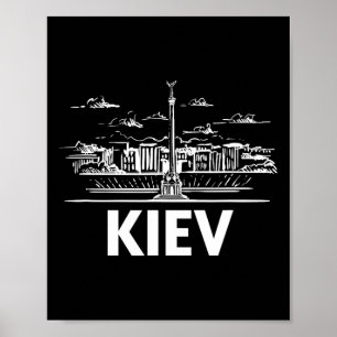 Kiev Ukraine City Skyline Silhouette Outline Sketc Poster