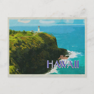 Kilauea Lighthouse Hawaii Vintage Travel Poster  Postcard