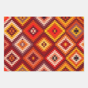 Kilim Rug Style rhombus - fire red Wrapping Paper Sheet