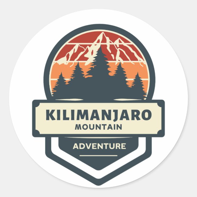 Kilimanjaro mountain peak climbing and hiking classic round sticker (Front)