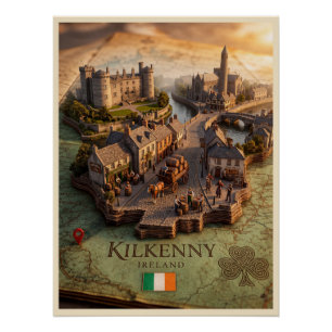 Kilkenny Ireland 3D Map Illustration Poster