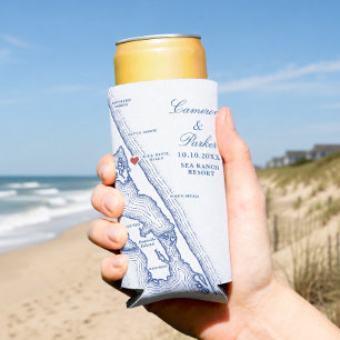 Kill Devil Hills Map OBX Navy Blue Wedding Favour Seltzer Can Cooler