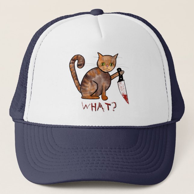 Killer Cat, Hand Painted, Cat Owner Humour Trucker Hat (Front)