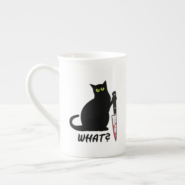 Killer Cat What? Bone China Mug (Left)