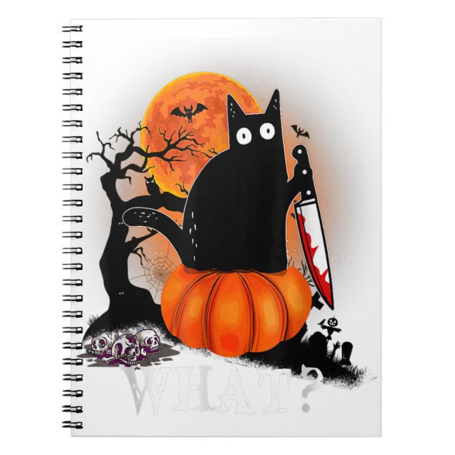 Killer Halloween Scary Moon Black Cat With Knife P Notebook (Front)