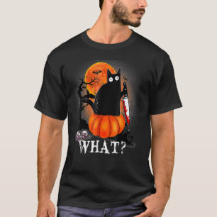 Killer Halloween Scary Moon Black Cat With Knife P T-Shirt