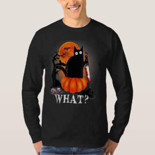 Killer Halloween Scary Moon Black Cat With Knife P T-Shirt
