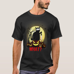 Killer Halloween Scary Moon Black Cat With Knife P T-Shirt