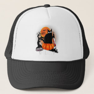 Killer Halloween Scary Moon Black Cat With Knife P Trucker Hat
