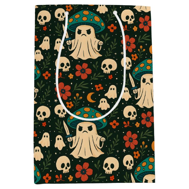 Killer Shroom-Skull & Flowers Pattern Medium Gift Bag (Front)