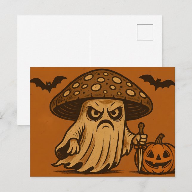 Killer Shroom-Spooky Ghost with Knife Holiday Postcard (Front/Back)
