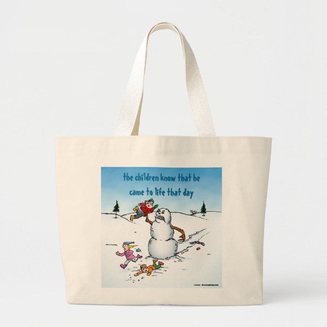 Killer Snowman Funny Cartoon Large Tote Bag (Front)
