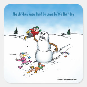 Killer Snowman Funny Cartoon Square Sticker