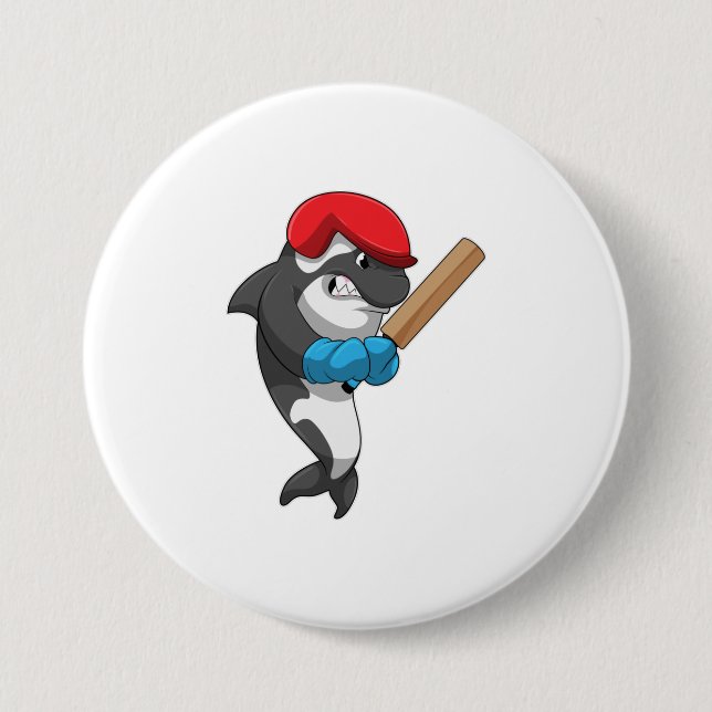 Killer whale at Cricket with Cricket bat 7.5 Cm Round Badge (Front)