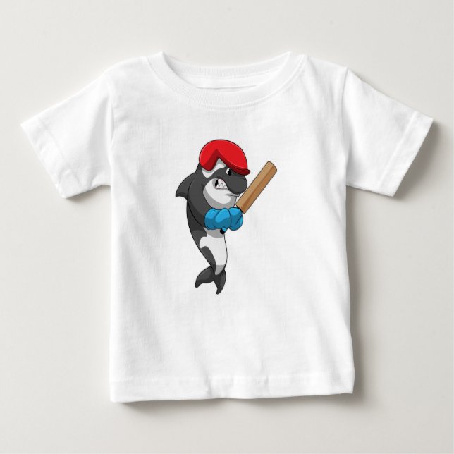 Killer whale at Cricket with Cricket bat Baby T-Shirt (Front)