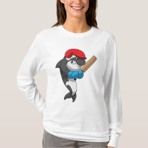 Killer whale at Cricket with Cricket bat T-Shirt