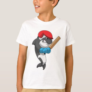Killer whale at Cricket with Cricket bat T-Shirt