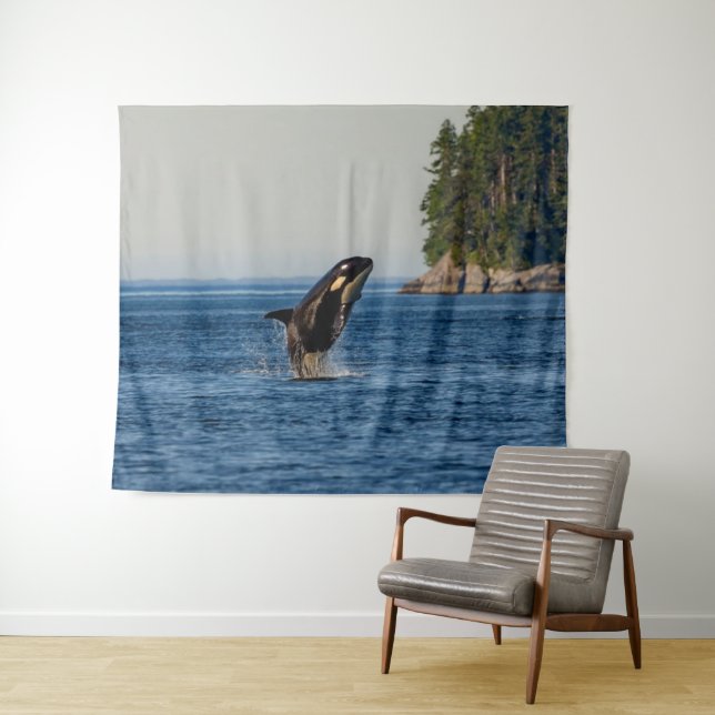 Killer Whale Breaching out of Ocean Water Tapestry (In Situ (Horizontal))