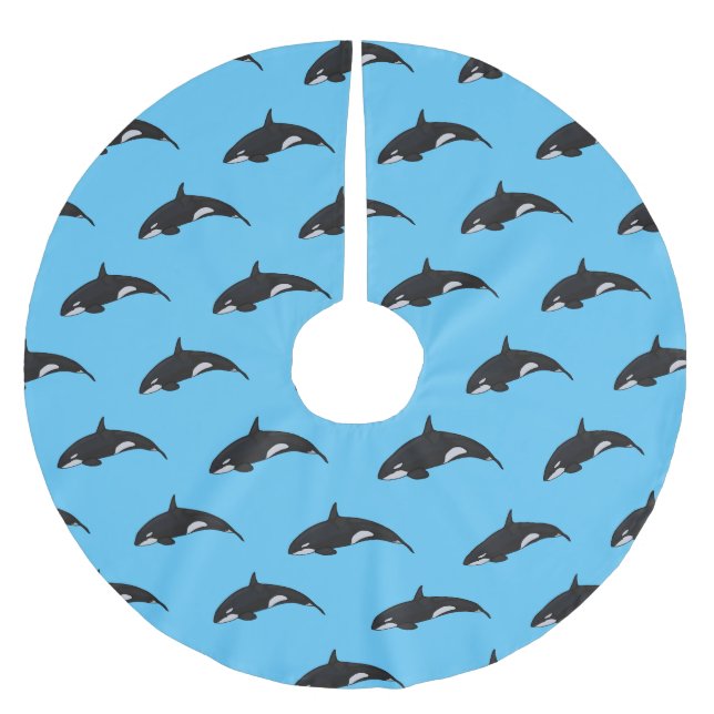 Killer whale cartoon illustration brushed polyester tree skirt (Front)